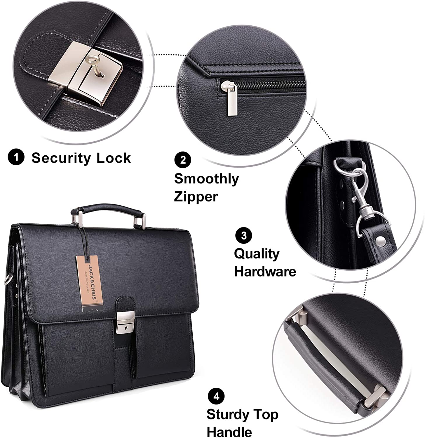 Jack&Chris Mens New PU Leather Attache Briefcase Traditional Messenger Lawyer Bag, MBYX015 - Image 5